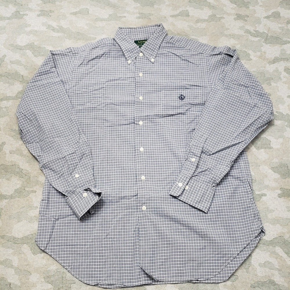 Lauren Ralph Lauren Shirt Mens 16.5 Blue Check Long Sleeve Button Up